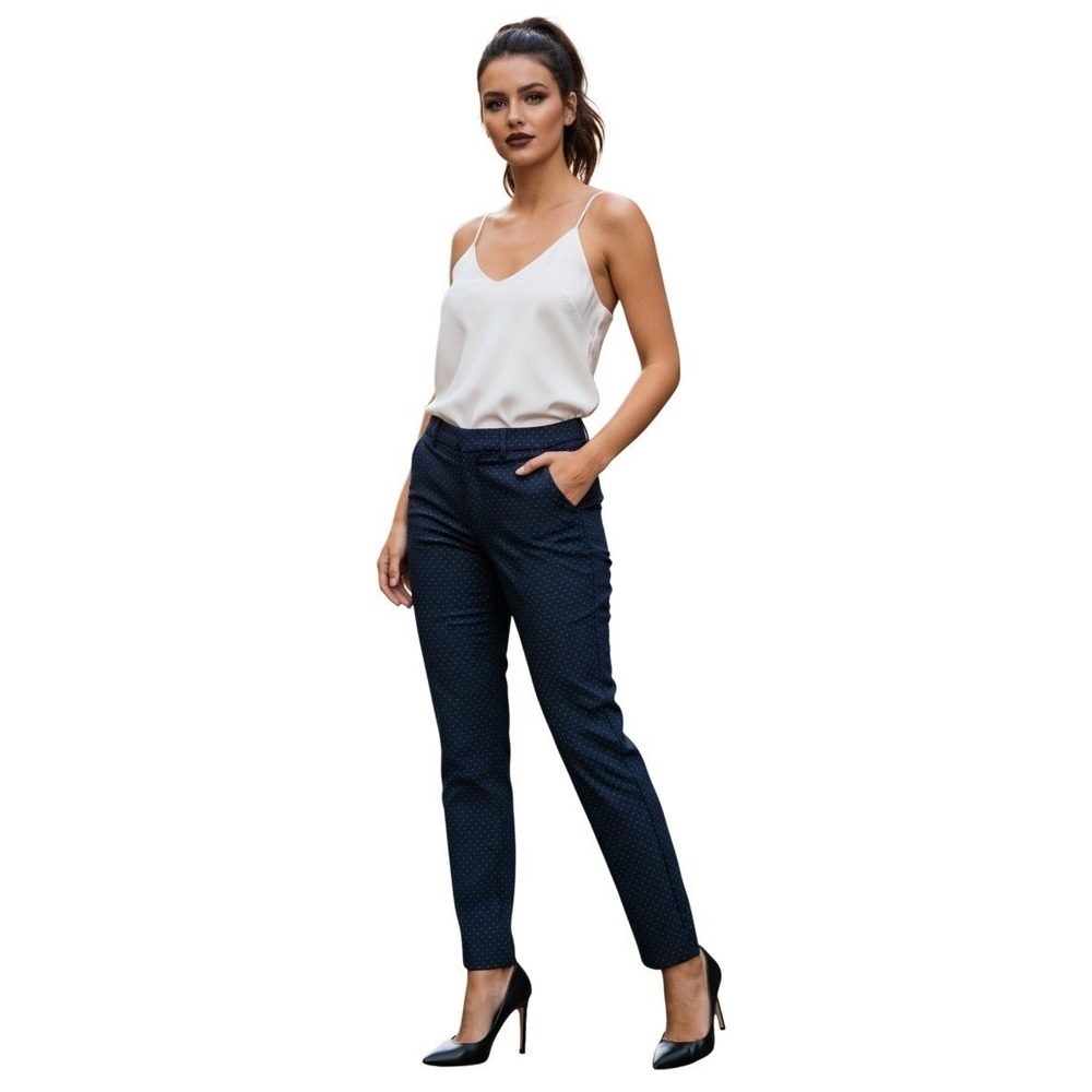 Gap Navy Blue Polka Dot Slim Trousers 4R W28x29 Stretch Cotton Casual Chic